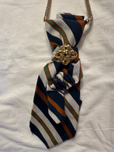 Load image into Gallery viewer, Upcycled necklace tie with vintage gold tone broach

