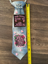 Load image into Gallery viewer, Mother’s Day Denim Tie Necklace – “Mom” Statement Bling (One of a Kind)
