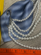 Load image into Gallery viewer, Lady Blue Pearl | Handmade Upcycled Women’s Statement Necktie with Cascading Pearls &amp; Crystal Brooch
