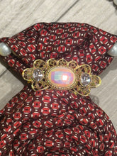 Load image into Gallery viewer, Autumn Opulence | Handmade Upcycled Necktie Rose Necklace with Pearls &amp; Vintage-Inspired Gold Brooch
