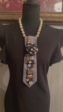 Load and play video in Gallery viewer, Couture Polka Dot Necktie Statement Necklace with Rhinestone Lady Brooch | One of a Kind Wearable Art

