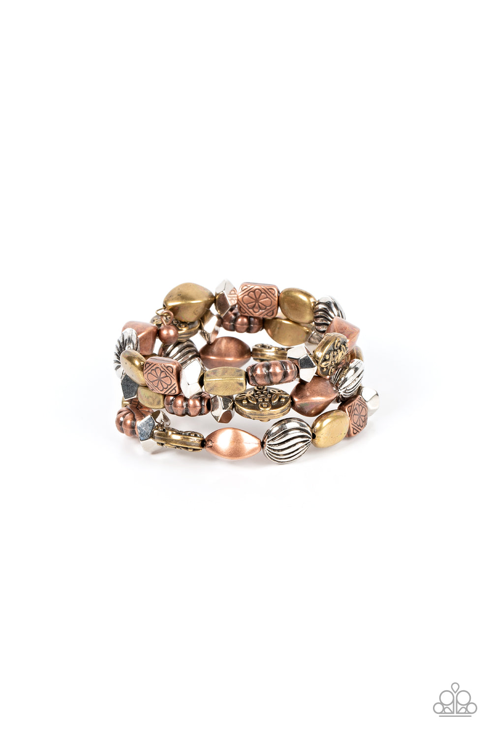 brass copper and silver stretchy bracelet